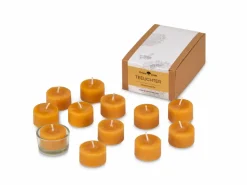 Grüne Erde 12 Teelichter aus Bienenwachs, ohne Duft, 1 Glaseinsatz