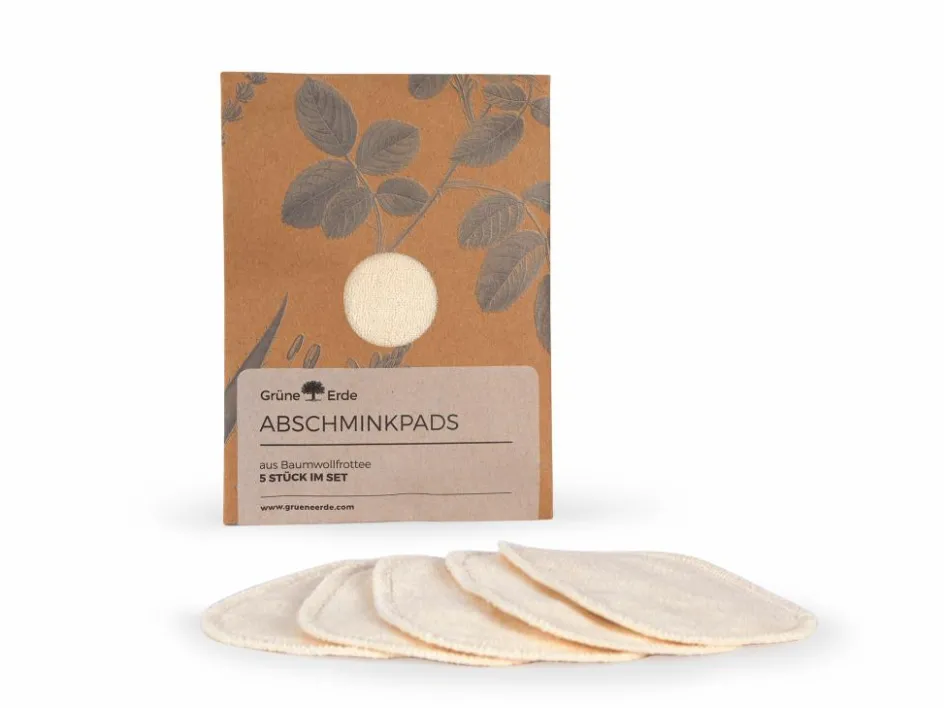 Grüne Erde Abschminkpads, 5 Stück im Set, 100 % Baumwolle, Frottee, GOTS