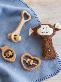 Kinder Grüne Erde Babyrassel Fisch aus Eschenholz, 8,5 x 6 cm