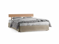 Grüne Erde Bett Jukai Pur, mit Betthaupt und Bettrahmenhousse, inkl. integriertem Lattenrost, 160 x 200 cm, Baumwollstoff Ondula Greige (139),