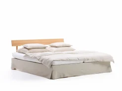 Grüne Erde Bett Jukai Pur, mit Betthaupt und Bettrahmenhousse, inkl. integriertem Lattenrost, 160 x 200 cm, Baumwollstoff Ondula Greige (139),