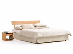 Grüne Erde Bett Jukai Pur, mit Betthaupt und Bettrahmenhousse, inkl. integriertem Lattenrost, 160 x 200 cm, Baumwollstoff Ondula Greige (139),