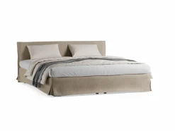 Grüne Erde Bett Jukai Pur, mit Stoffhoussen, inkl. integriertem Lattenrost, 180 x 200 cm, Baumwollstoff Ondula Greige (139),