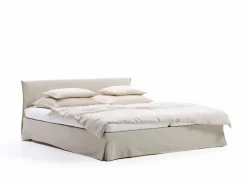 Grüne Erde Bett Jukai Pur, mit Stoffhoussen, inkl. integriertem Lattenrost, 180 x 200 cm, Baumwollstoff Ondula Greige (139),