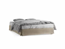 Grüne Erde Bett Jukai Pur, ohne Betthaupt mit Bettrahmenhousse, inkl. integriertem Lattenrost, 160 x 200 cm, Baumwollstoff Ondula Greige (139),