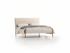 Grüne Erde Bett Lorea mit Polsterbetthaupt, 160 x 200 cm, Wollstoff Tano Natur Hell (80), Eiche