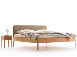 Grüne Erde Bett Tenso mit Polsterbetthaupt, 180 x 200 cm, Wollstoff Tano Natur (79),