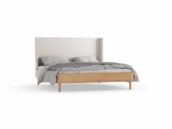 Grüne Erde Bett Tonda, mit hohem Polsterbetthaupt, 180 x 200, Wollstoff Tano Natur Hell (80),