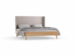 Grüne Erde Bett Tonda, mit hohem Polsterbetthaupt, 180 x 200, Wollstoff Tano Natur (79),