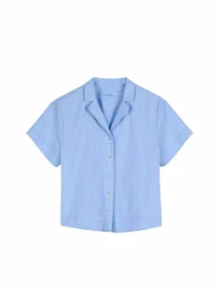 Grüne Erde Bluse aus Bio-Baumwolle, 97 himmelblau seersucker, L, GOTS