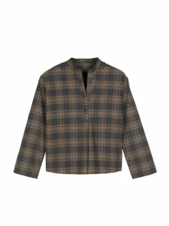 Grüne Erde Bluse aus Bio-Baumwolle, 60 karo anthrazit/nougat, 38, GOTS