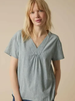 Grüne Erde Bluse aus Bio-Baumwolle, 74 streif blau-weiss, 40, GOTS