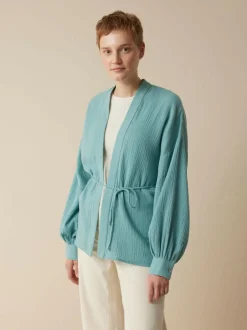 Grüne Erde Blusenjacke aus Bio-Baumwolle, 29 tourmaline, 38, GOTS