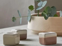 Grüne Erde Duftwürfel aus Keramik, 3 Stk. je 3 x 3 x 2,7 cm, braun, beige und sand