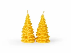 Grüne Erde 2er-Set Figurenkerze Tannen aus Bienenwachs, H 8 cm, ø 4 cm