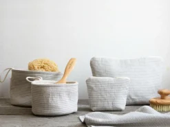 Grüne Erde Großer Badezimmerkorb, graphit gestreift, 14 x 17 cm, 100 % Baumwolle, GOTS