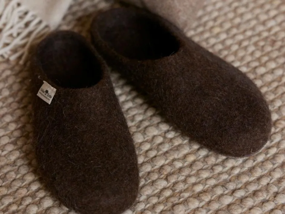 Grüne Erde Hausschuh Finley, dunkelbraun, Größe 38/39, 100 % Schurwolle (Schaf) mit pflanzlich gegerbter Ledersohle, Tiroler Bergschaf