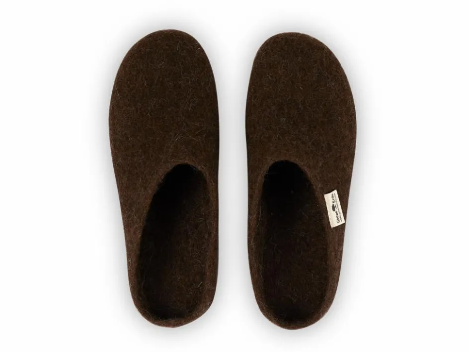 Grüne Erde Hausschuh Finley, dunkelbraun, Größe 38/39, 100 % Schurwolle (Schaf) mit pflanzlich gegerbter Ledersohle, Tiroler Bergschaf