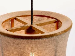 Grüne Erde Hängeleuchte Malla mit Schirm aus 100% Schafschurwolle, Ø 45 cm, 3D Strick Sand,