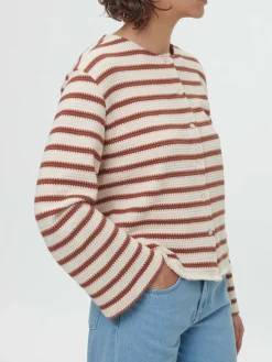 Grüne Erde Jacke aus Bio-Baumwolle, 56 offwhite/kastanie jacquard ringel, 42