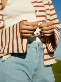 Grüne Erde Jacke aus Bio-Baumwolle, 56 offwhite/kastanie jacquard ringel, 42