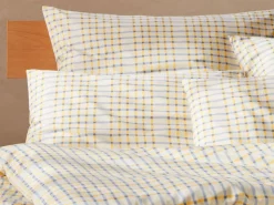 Grüne Erde Kissenüberzug JEMMA Pur, hellblau/vanillegelb, 40 x 60 cm, 100 % Baumwolle, Satin, GOTS