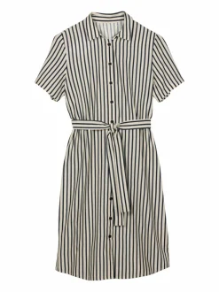 Grüne Erde Kleid aus Bio-Baumwolle und Leinen, 80 navy/offwhite streif, 38, GOTS