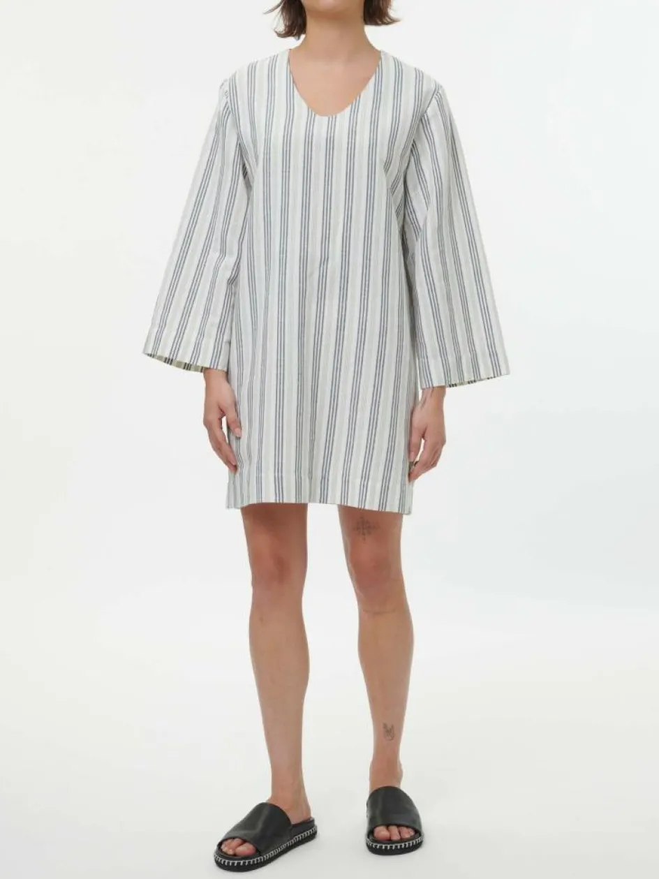 Grüne Erde Kleid aus Bio-Leinen und Baumwolle, 60 multistreif grün, 38