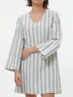 Grüne Erde Kleid aus Bio-Leinen und Baumwolle, 60 multistreif grün, 38