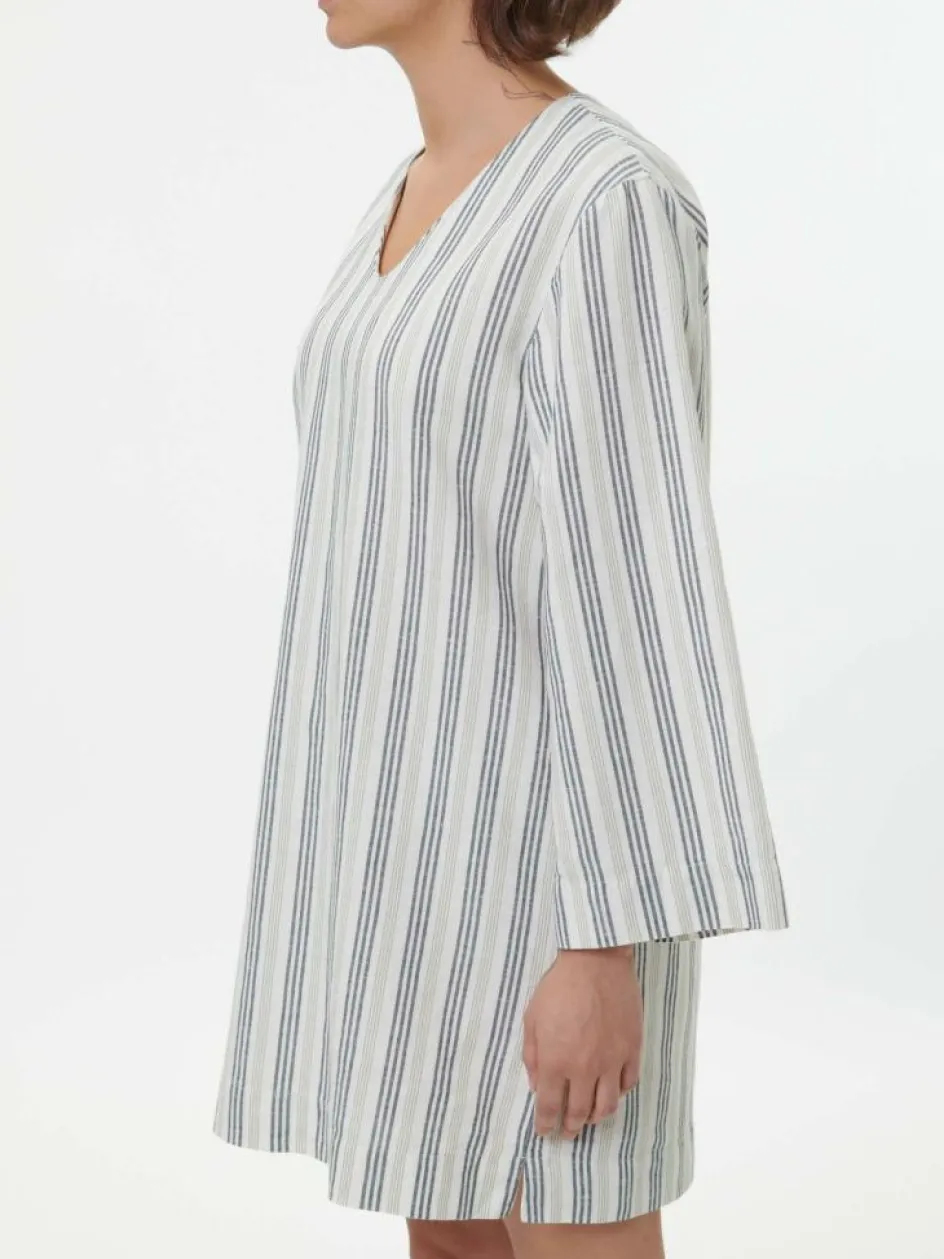 Grüne Erde Kleid aus Bio-Leinen und Baumwolle, 60 multistreif grün, 38