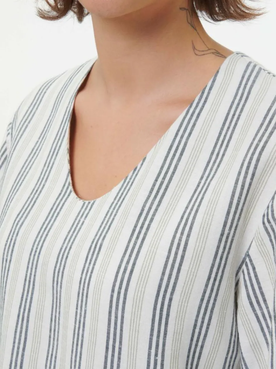 Grüne Erde Kleid aus Bio-Leinen und Baumwolle, 60 multistreif grün, 38