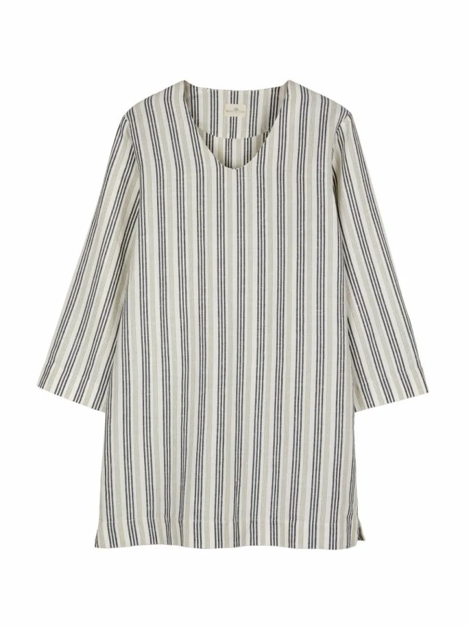 Grüne Erde Kleid aus Bio-Leinen und Baumwolle, 60 multistreif grün, 38