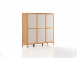 Grüne Erde Kleiderschrank Kurami mit Drehtüren 3-türig, Wollstoff Tano Natur (79),