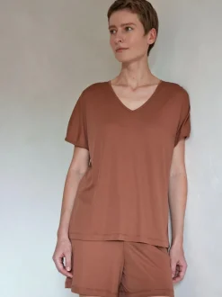 Grüne Erde Kurzarmschlafshirt aus Baumwolljersey, , XS