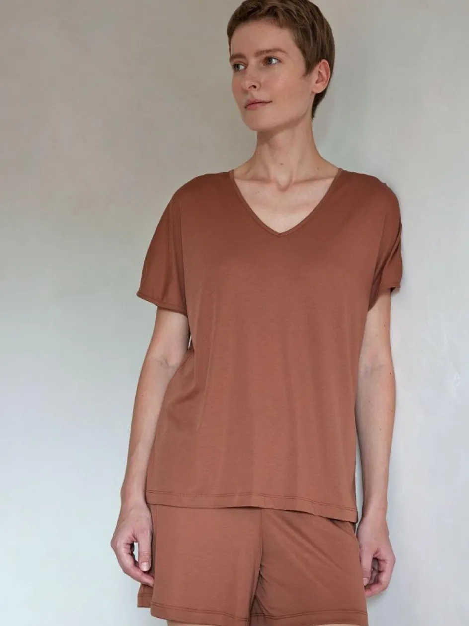 Grüne Erde Kurzarmschlafshirt aus Baumwolljersey, , XS