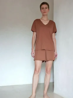 Grüne Erde Kurzarmschlafshirt aus Baumwolljersey, , XS