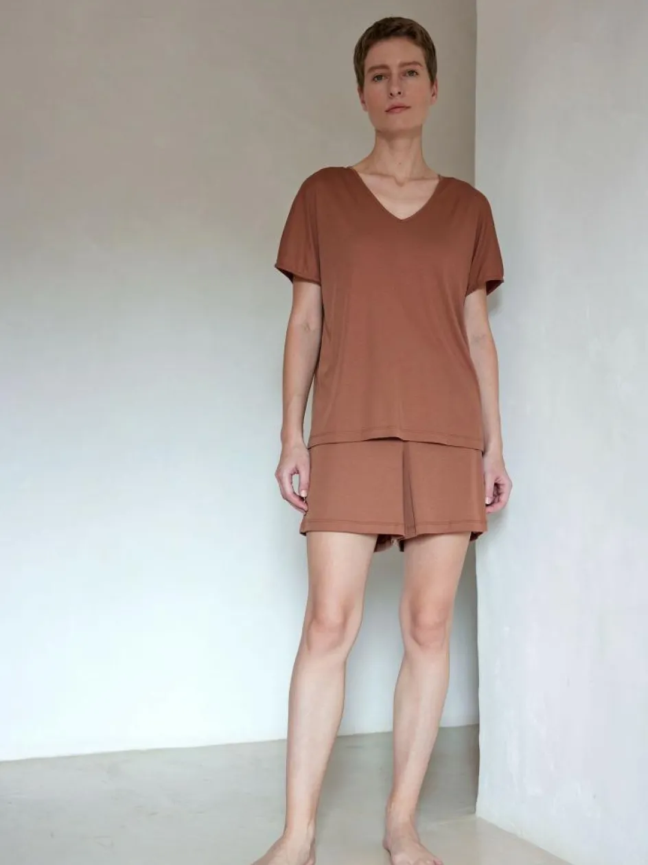 Grüne Erde Kurzarmschlafshirt aus Baumwolljersey, , XS