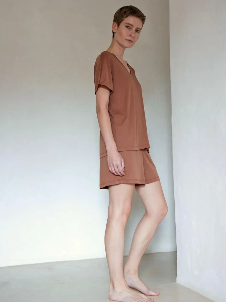 Grüne Erde Kurzarmschlafshirt aus Baumwolljersey, , XS