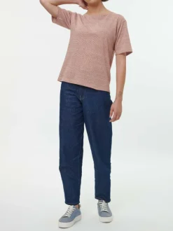 Grüne Erde Kurzarmshirt aus Bio Leinen/Baumwolle, 76 weiss/kastanie ringel, 36, GOTS