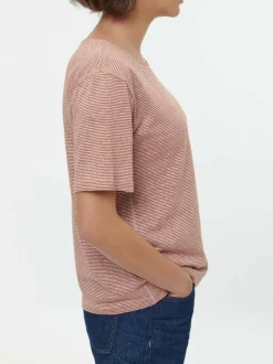 Grüne Erde Kurzarmshirt aus Bio Leinen/Baumwolle, 76 weiss/kastanie ringel, 36, GOTS