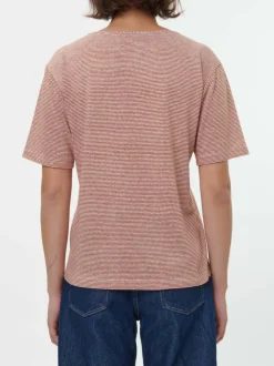 Grüne Erde Kurzarmshirt aus Bio Leinen/Baumwolle, 76 weiss/kastanie ringel, 36, GOTS