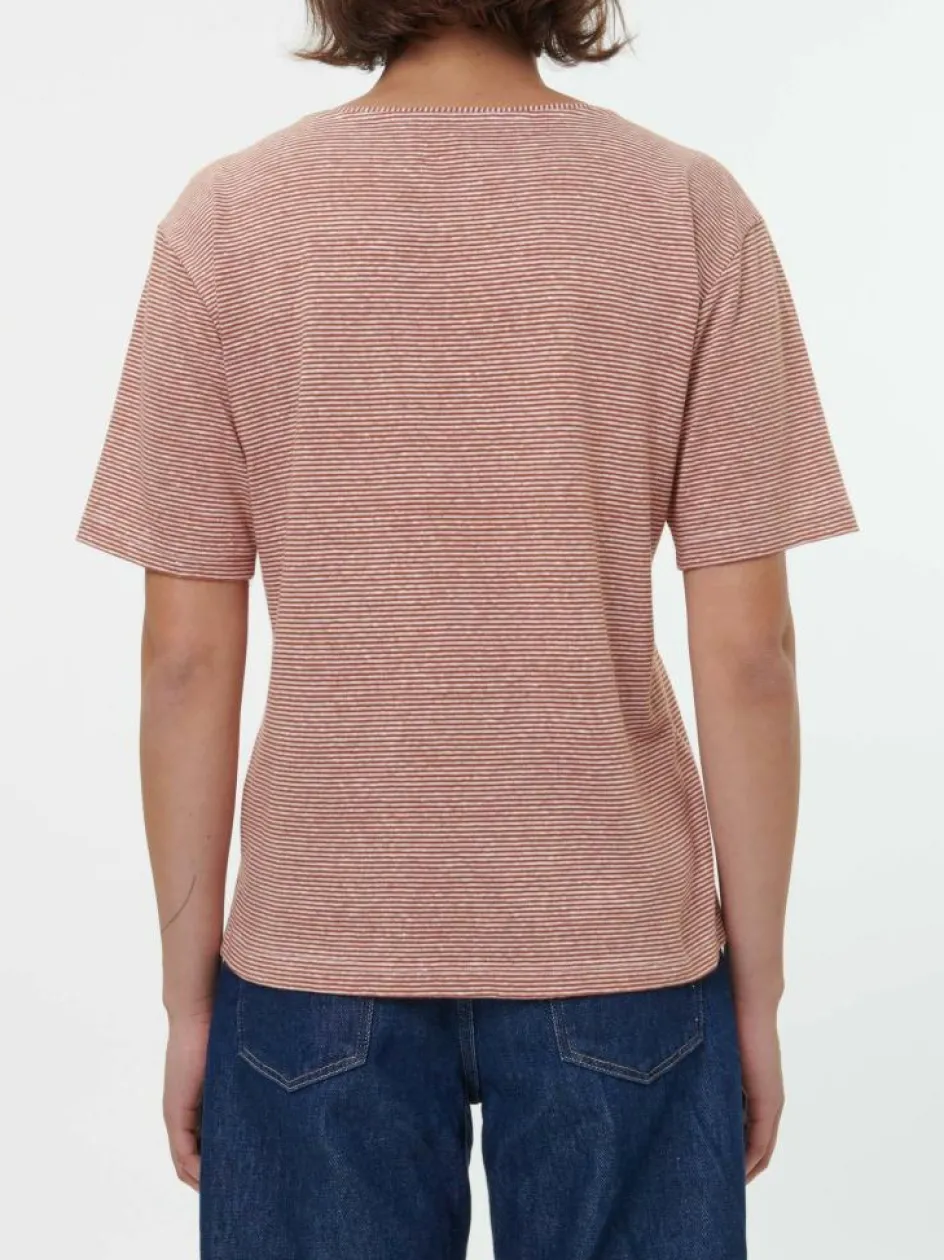 Grüne Erde Kurzarmshirt aus Bio Leinen/Baumwolle, 76 weiss/kastanie ringel, 36, GOTS