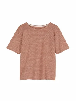 Grüne Erde Kurzarmshirt aus Bio Leinen/Baumwolle, 76 weiss/kastanie ringel, 36, GOTS