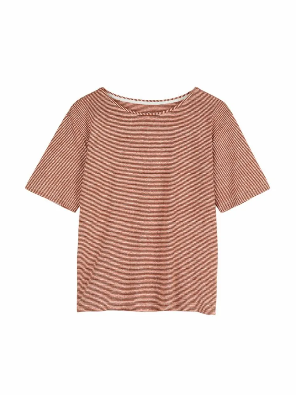 Grüne Erde Kurzarmshirt aus Bio Leinen/Baumwolle, 76 weiss/kastanie ringel, 36, GOTS