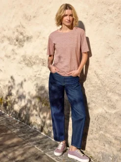 Grüne Erde Kurzarmshirt aus Bio Leinen/Baumwolle, 76 weiss/kastanie ringel, 36, GOTS