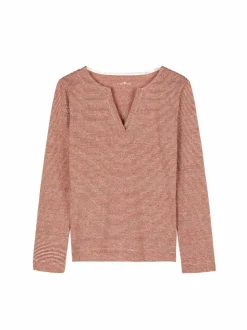 Grüne Erde Langarmshirt aus Bio Leinen/Baumwolle, 76 weiss/kastanie ringel, 38, GOTS