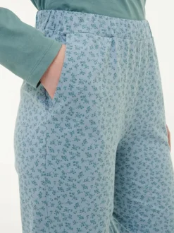 Grüne Erde Lange Schlafhose aus Bio-Baumwolle, 91 blumendruck himmelblau, S, GOTS