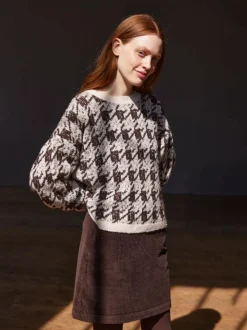 Grüne Erde Pullover aus Alpakawolle, 09 hahnentritt chocolate, S