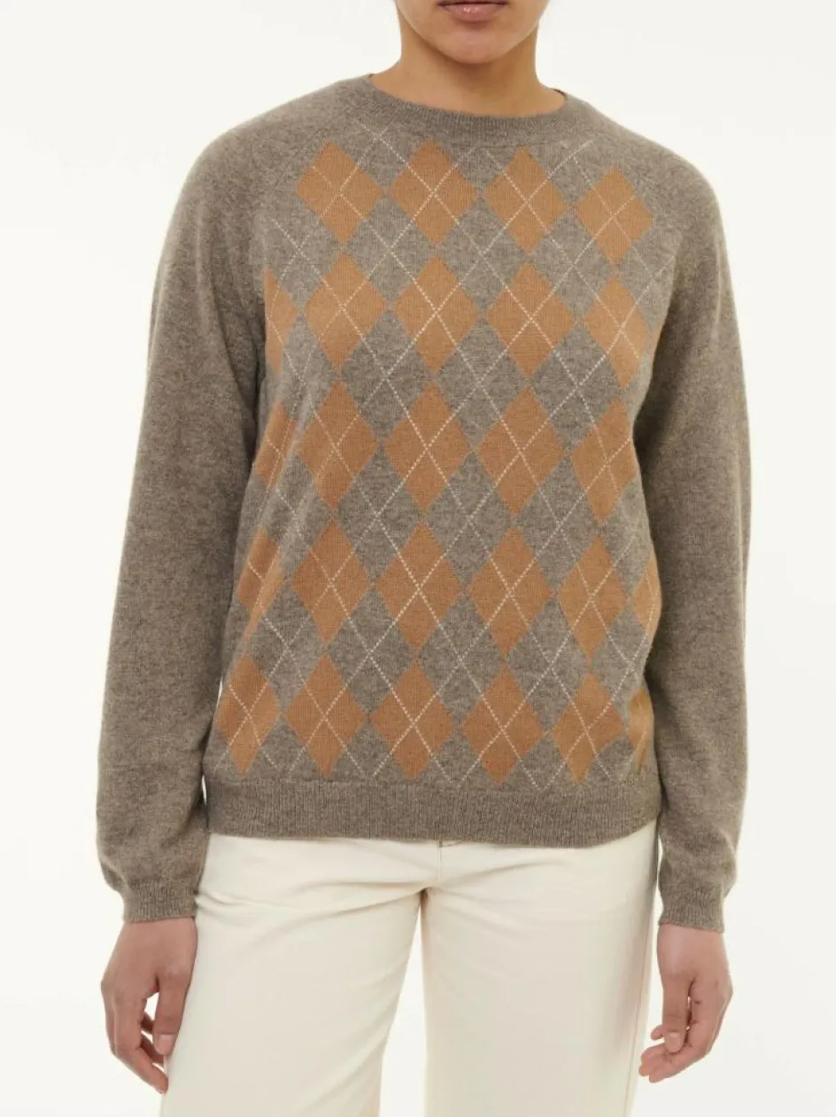 Grüne Erde Pullover aus Yak, Kamelhaar und Schurwolle, 79 yak intarsia hasel/kamel, S