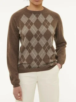 Grüne Erde Pullover aus Yakhaar und Schafwolle, 83 yak intarsia mittelbraun/hasel, S